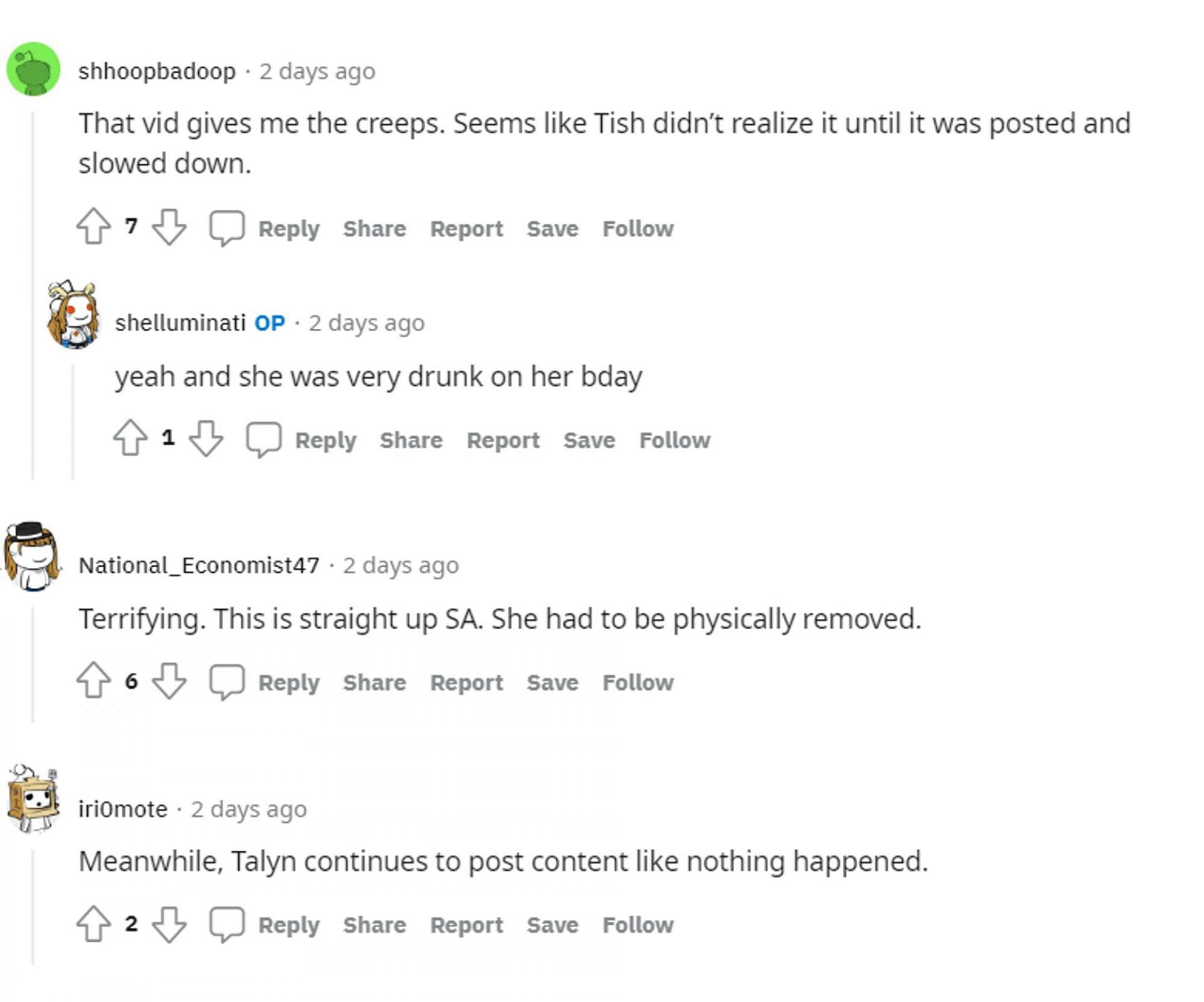 Reddit users responding to the Talyn and Tish controversy (Image via Reddit)