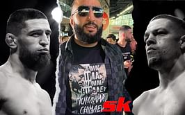 Belal Muhammad wears fanmade Khamzat Chimaev fight poster on t-shirt to promote matchup, willing to let 'Borz' "walk through" Nate Diaz first