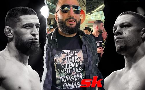 Khamzat Chimaev (left), Belal Muhammad (center), Nate Diaz (right)