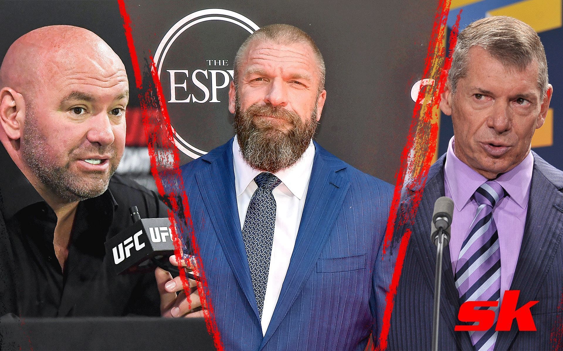 Dana White (left) Triple H (center) Vince McMahon (right)