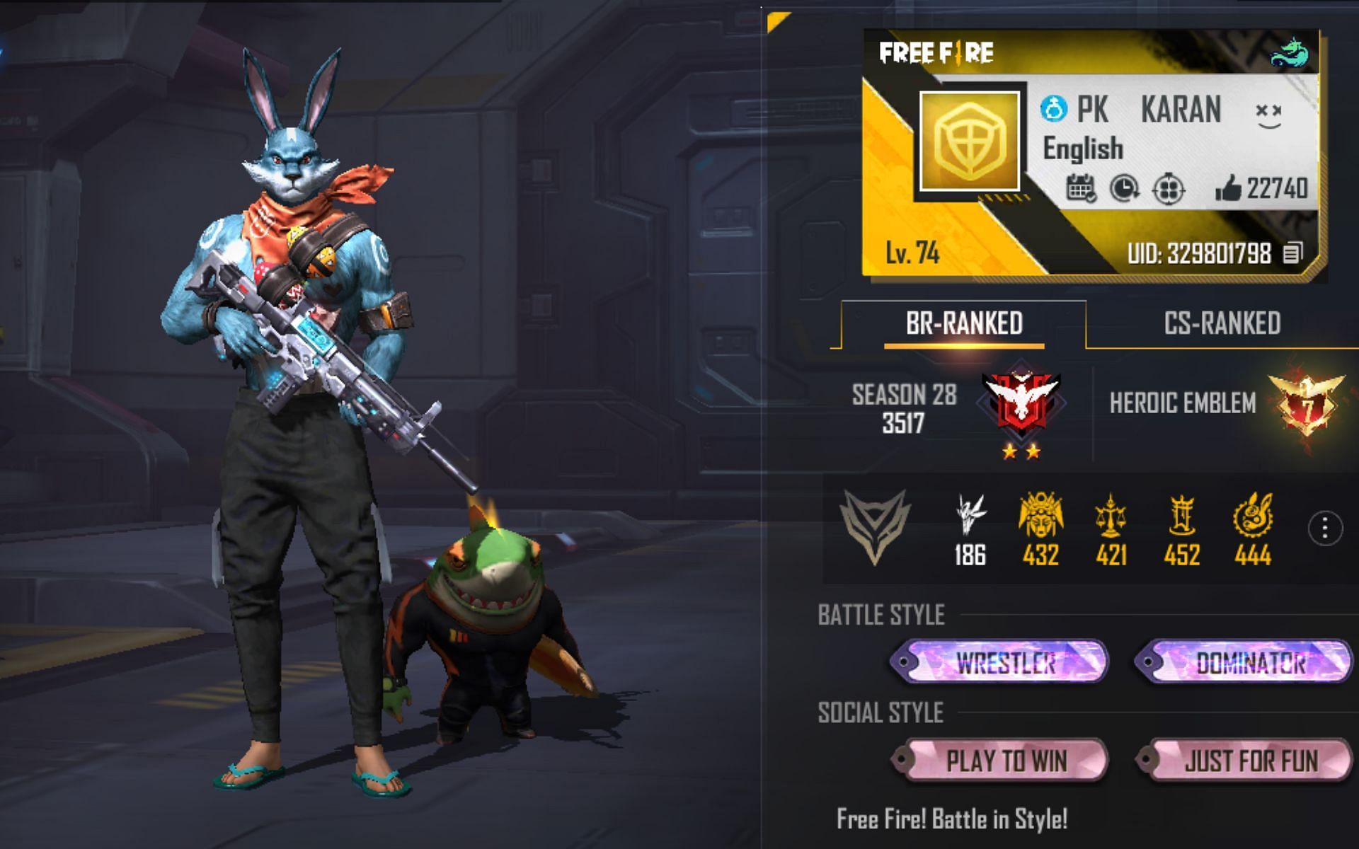 PK Karan&#039;s Free Fire MAX ID (Image via Garena)