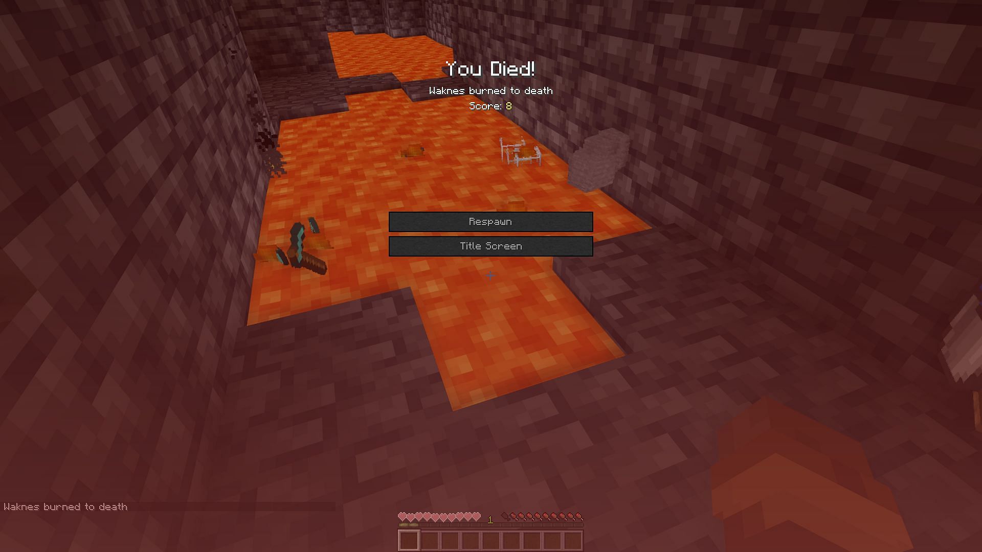 Items falling in lava after death (Image via Minecraft)