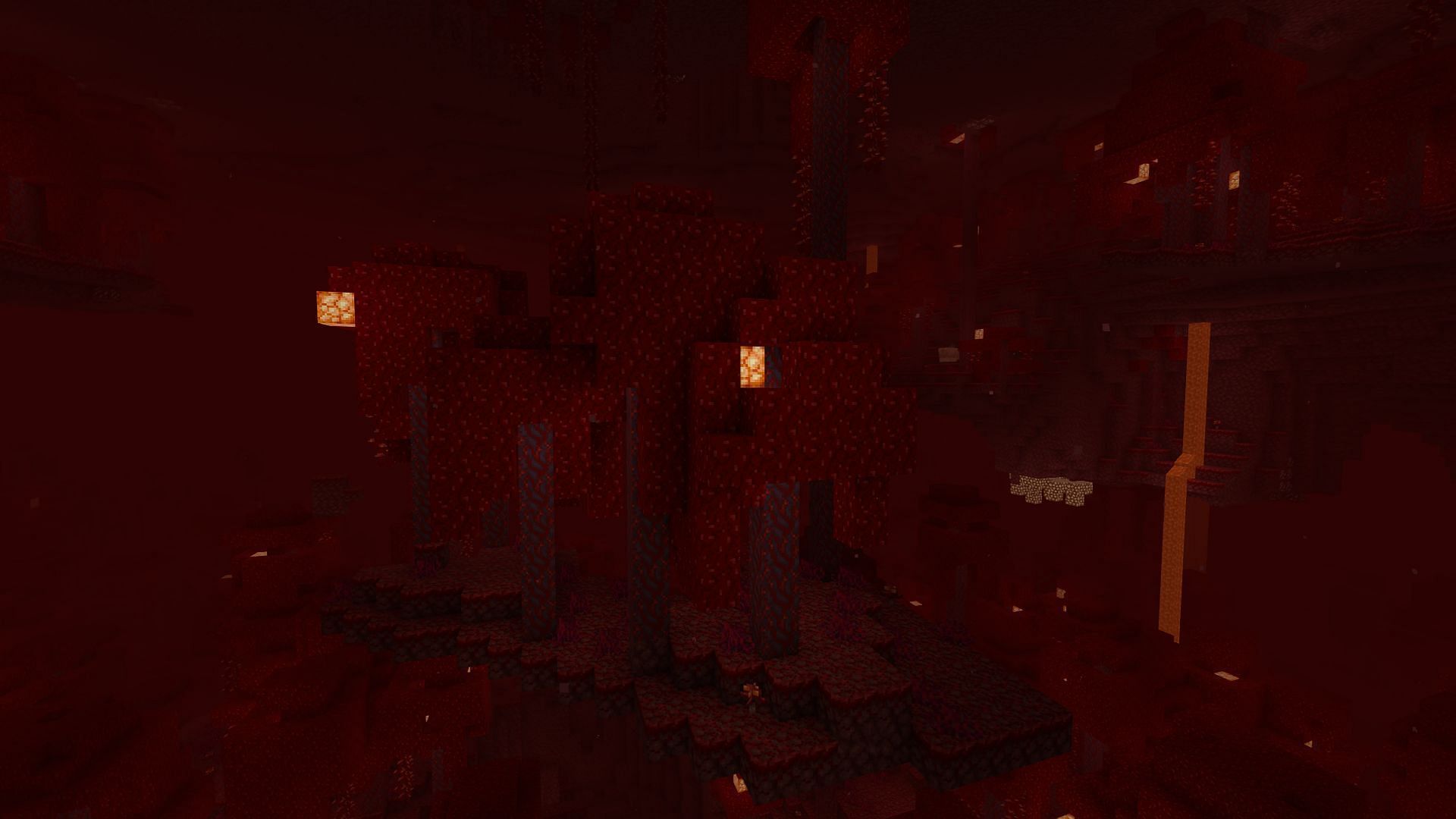 An example of a crimson forest, one of the new Nether biomes (Image via Minecraft)