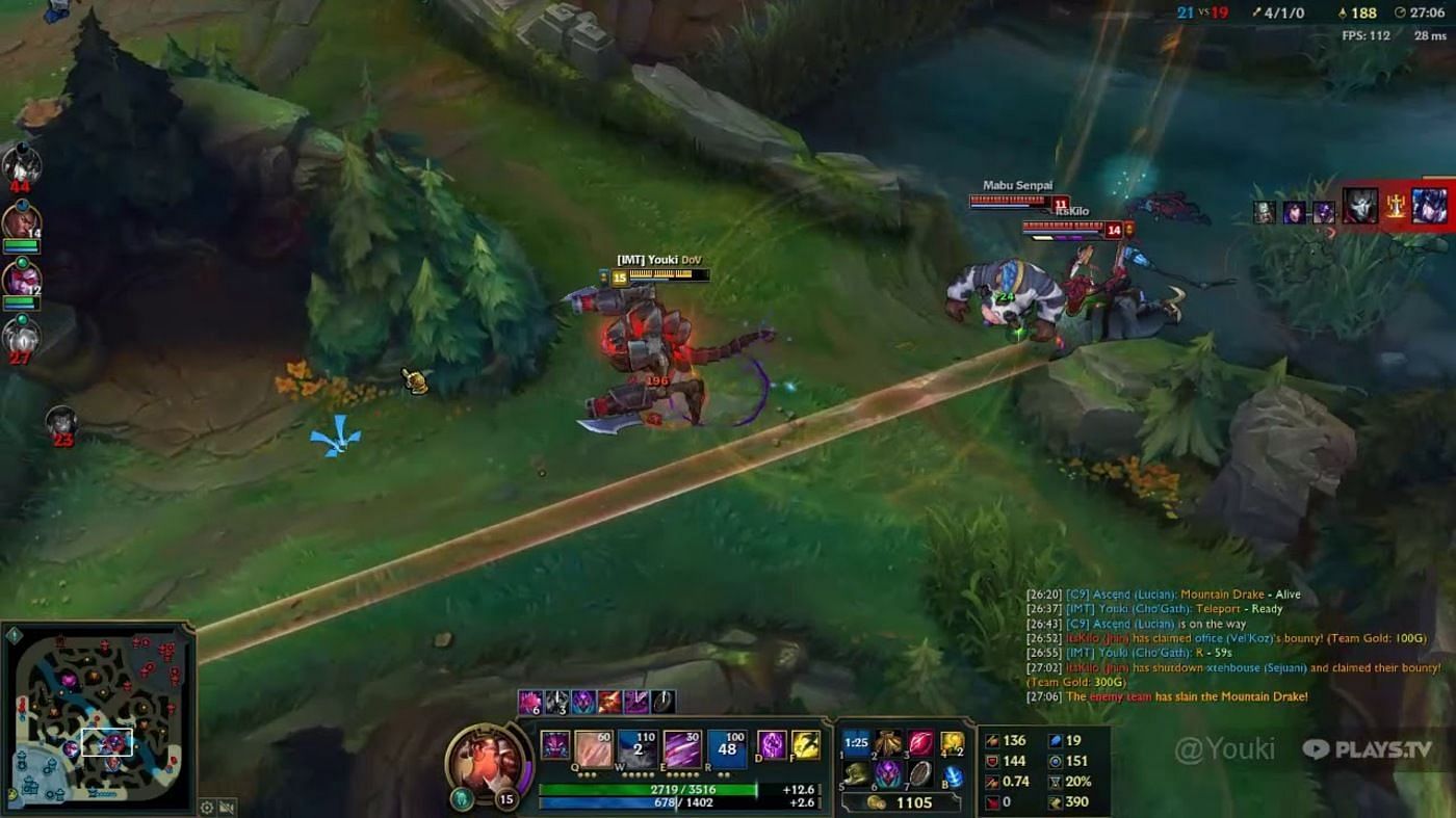 Jhin&#039;s W hitbox can confuse players when shot from river to terrain (Screengrab via LoL)