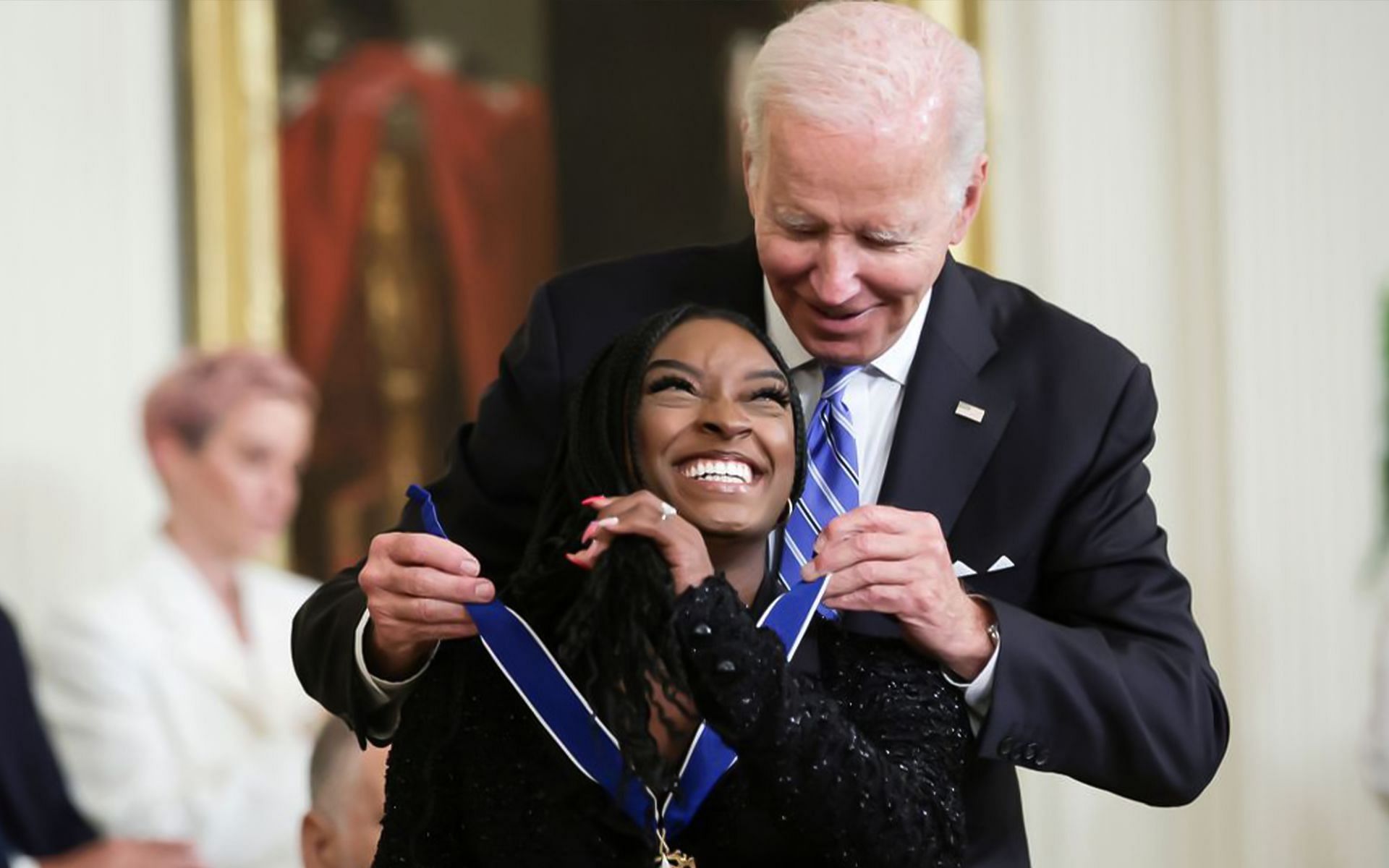 Simone Biles being awarded the Presidential Medal of Freedom (Image via Getty Images)
