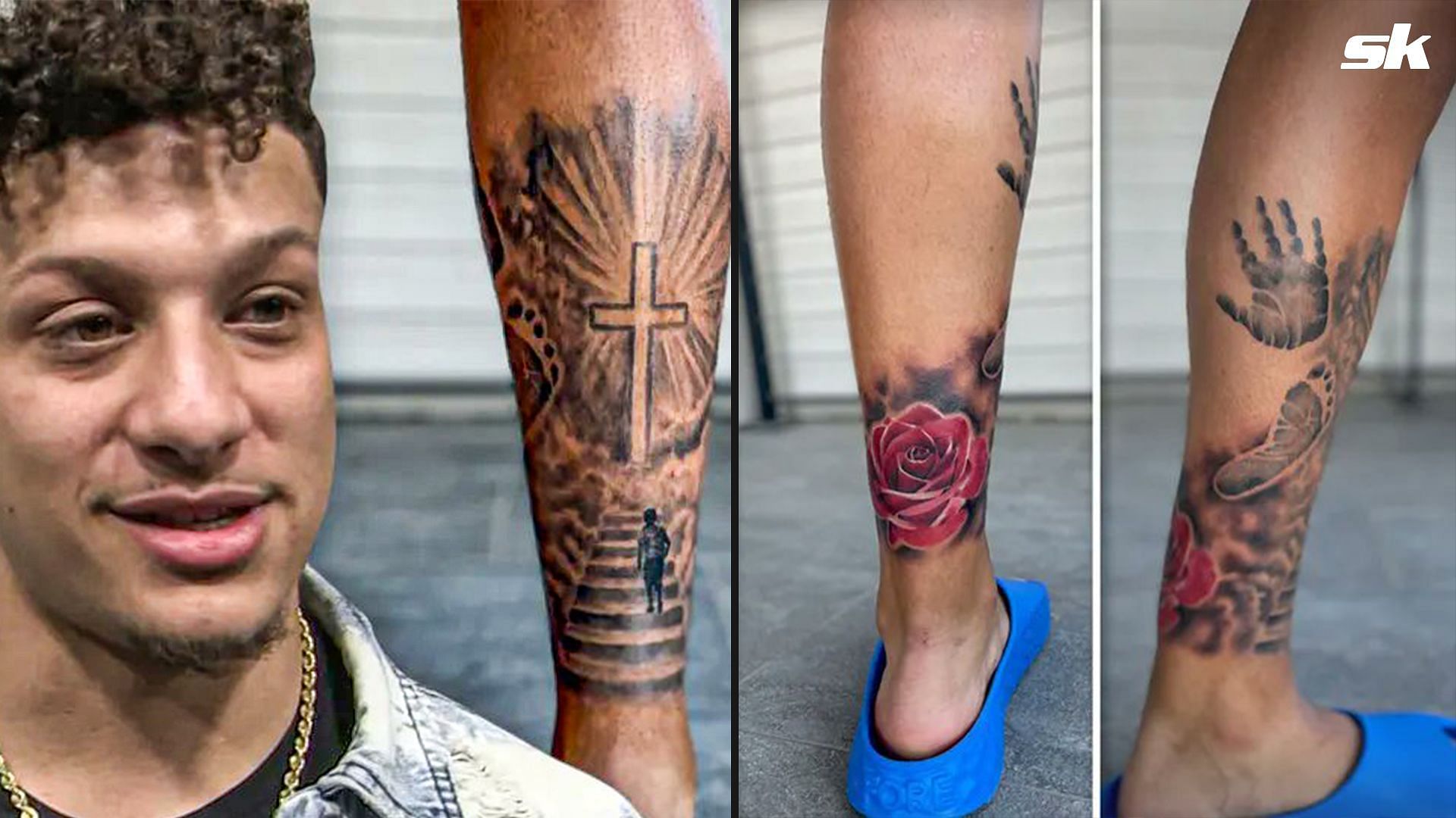 Patrick Mahomes unveils tattoo of his baby's hands on his calves