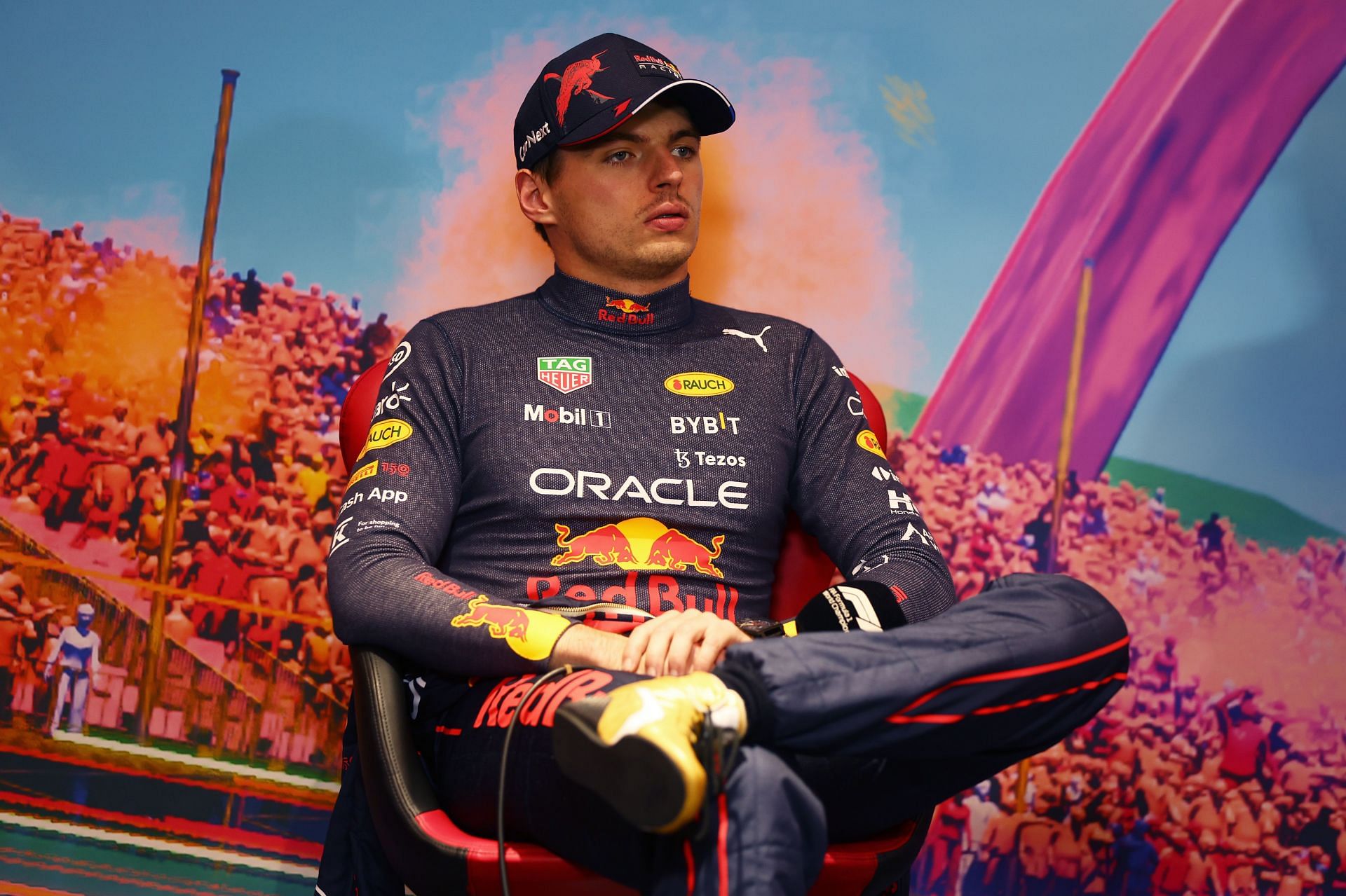 Max Verstappen speaks to the media during the 2022 F1 Austrian GP weekend (Photo by Lars Baron/Getty Images)