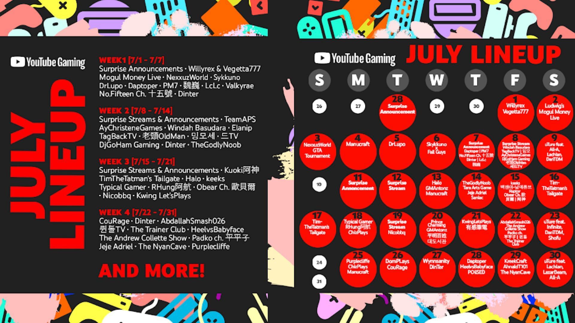 YouTube gaming July Lineup has a &quot;Special Announcement&quot; slated for this week (Image via YouTube Gaming)
