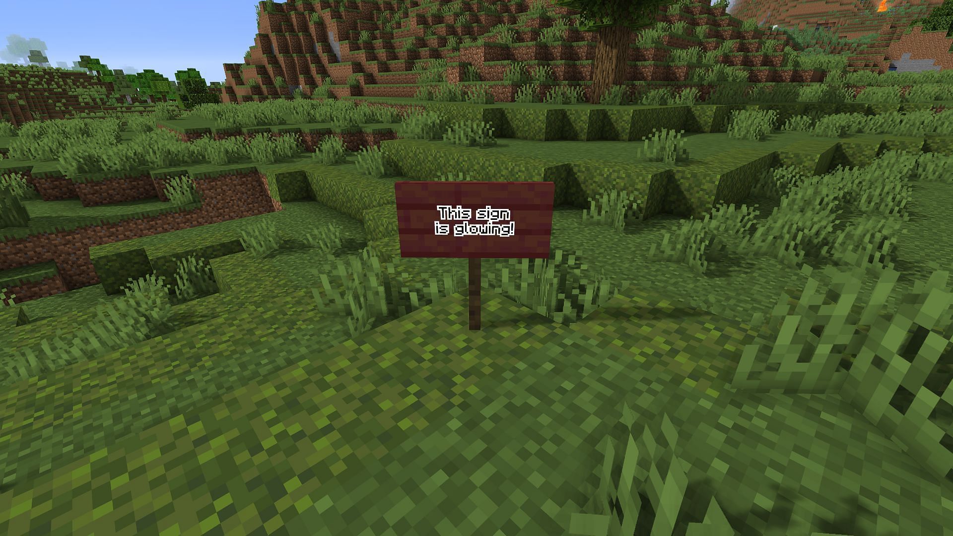 An example of a glowing mahogany sign (Image via Minecraft)