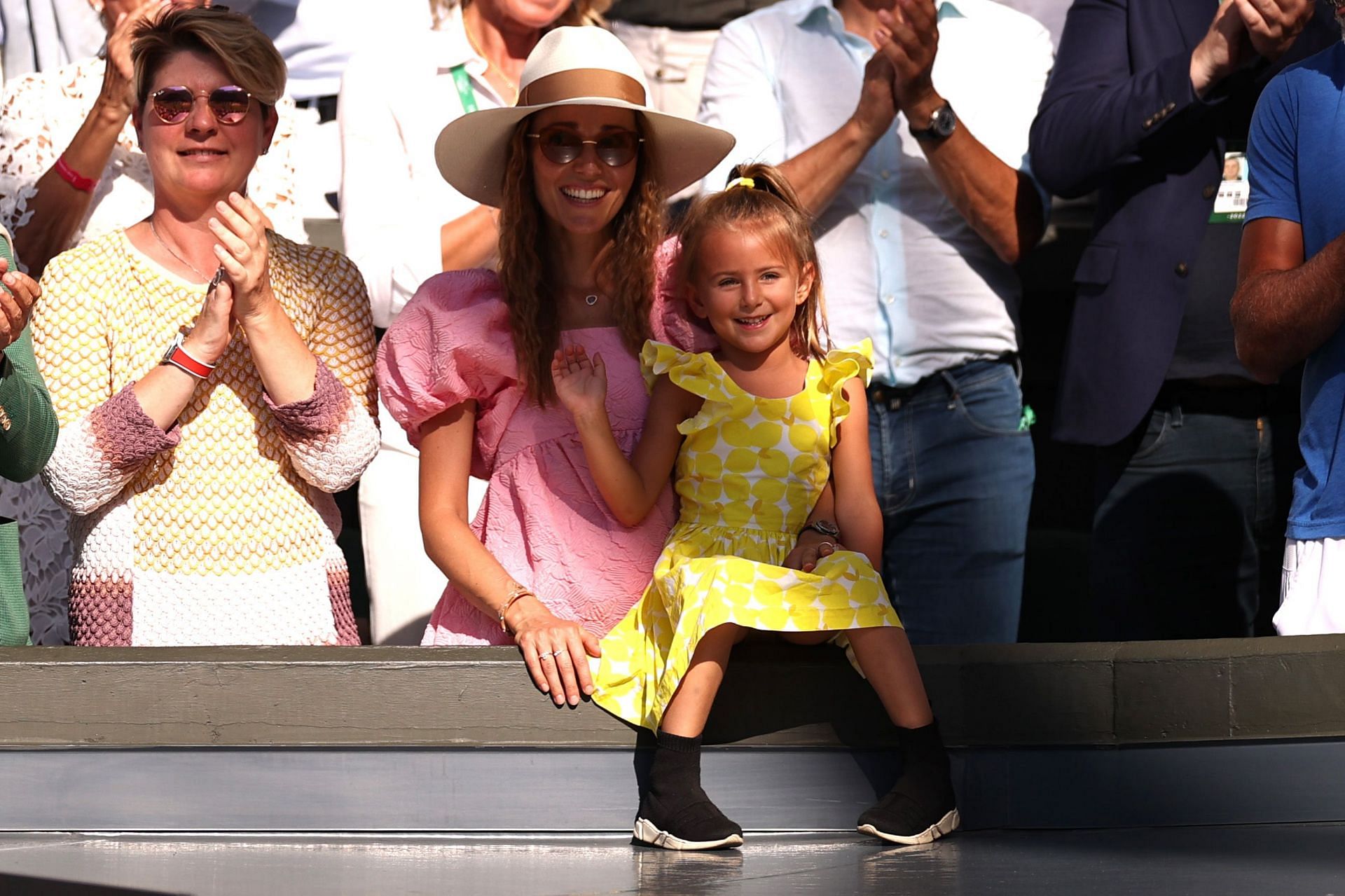 Novak Djokovic&#039;s wife Jelena and daughter Tara during the Wimbledon trophy ceremony
