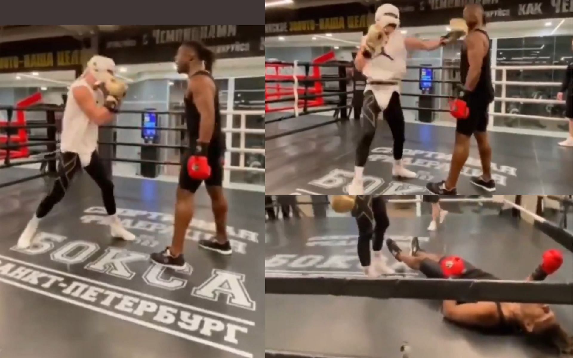 Russian professional boxer Sergey Vorobiev brutally knocks out his sparring partner after taunting and lowering his guard [Photos taken from @MichaelBensonn Twitter]