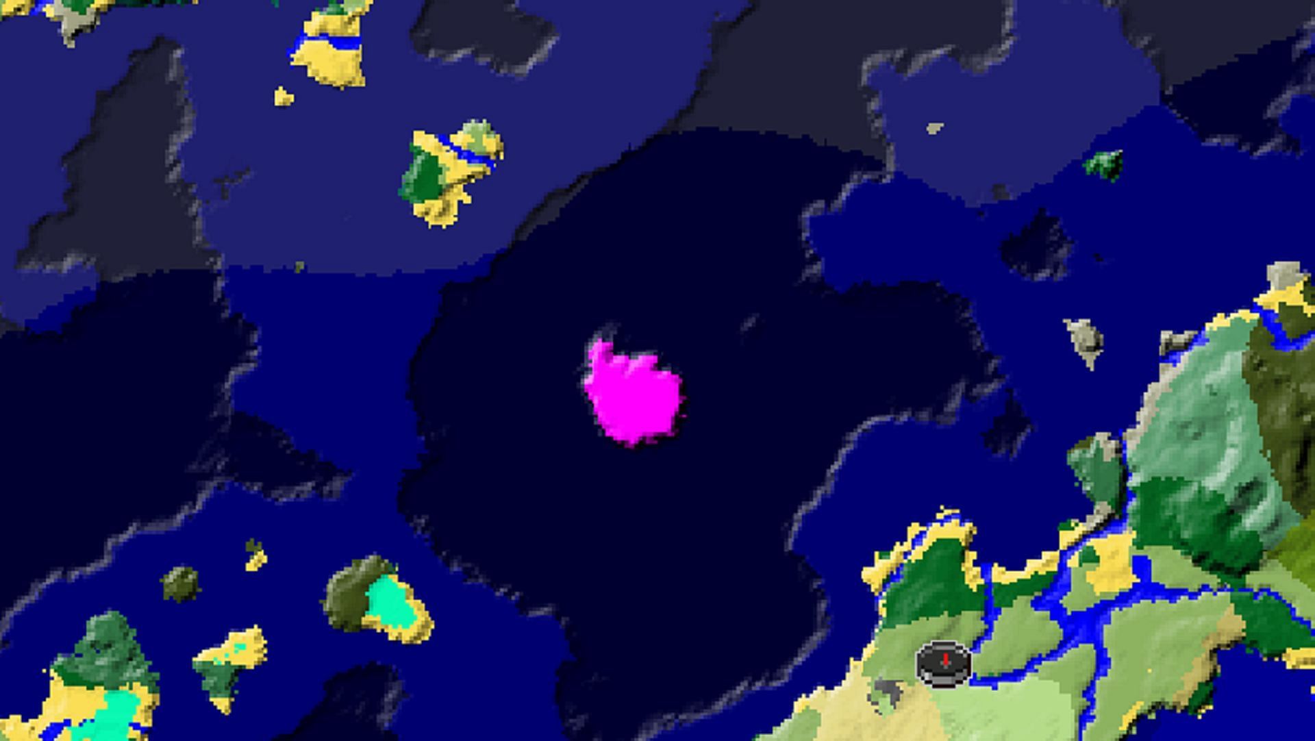 A series of islands surrounded by icy waters (Image via Chunkbase)