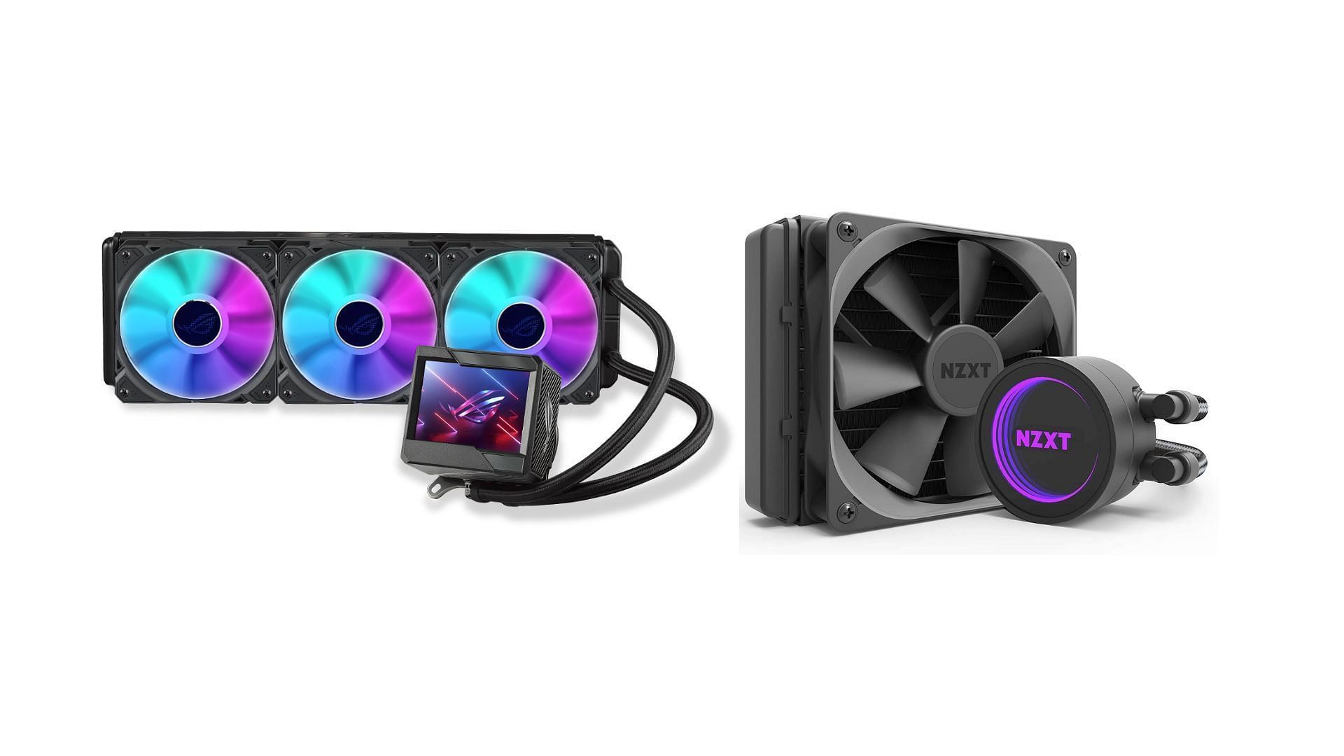 Different sizes of liquid coolers (Image via ASUS and NZXT)