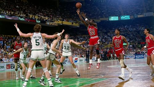 Michael Jordan's eye-popping individual numbers couldn't prevent back-to-back sweeps against the Boston Celtics earlier in his career. [Photo: State House]