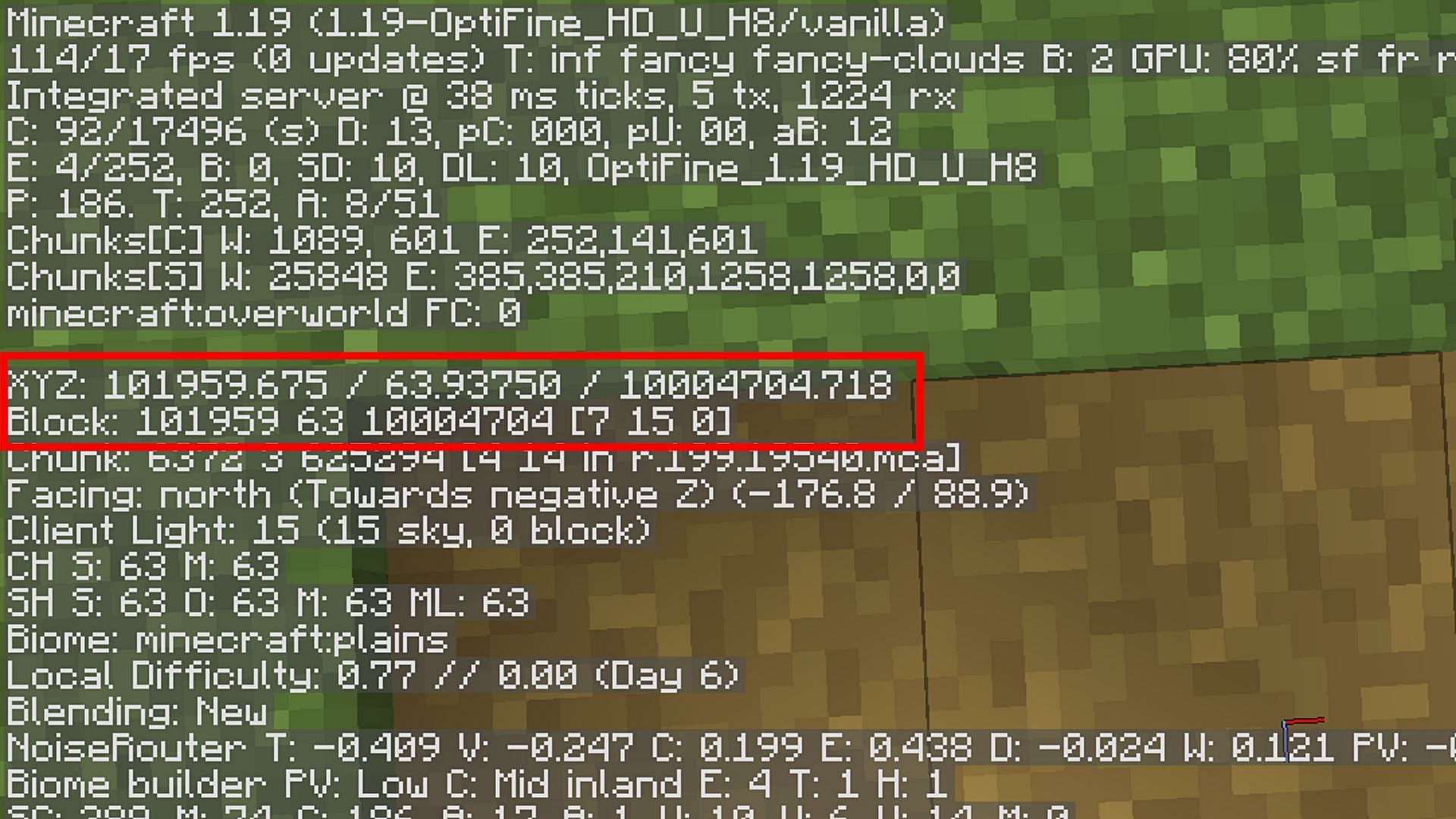 Exact coordinates and block coordinate in debug screen (Image via Minecraft Java 1.19 update)