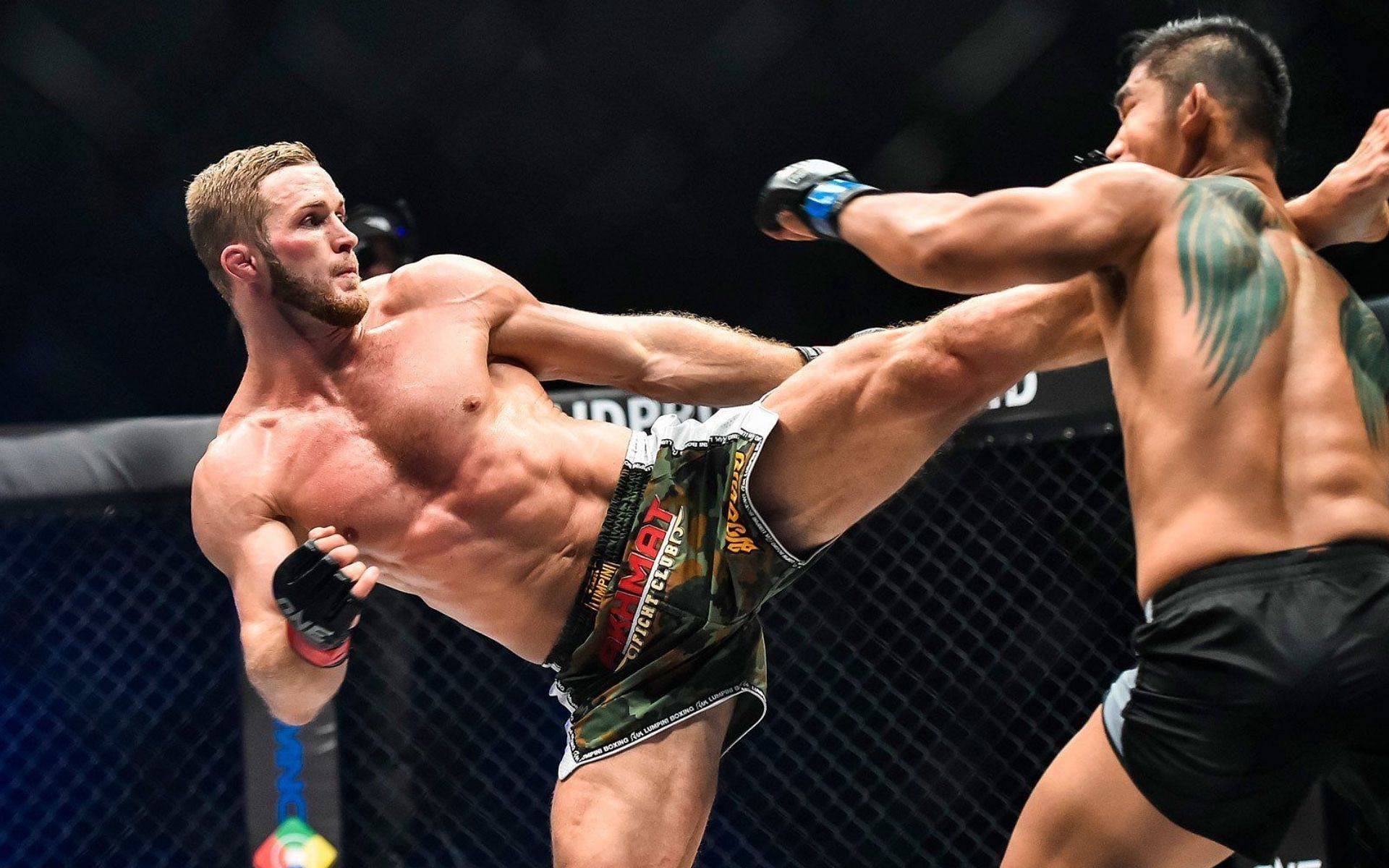 Vitaly Bigdash lands a left kick to the head of Aung La N Sang. [Photo ONE Championship]