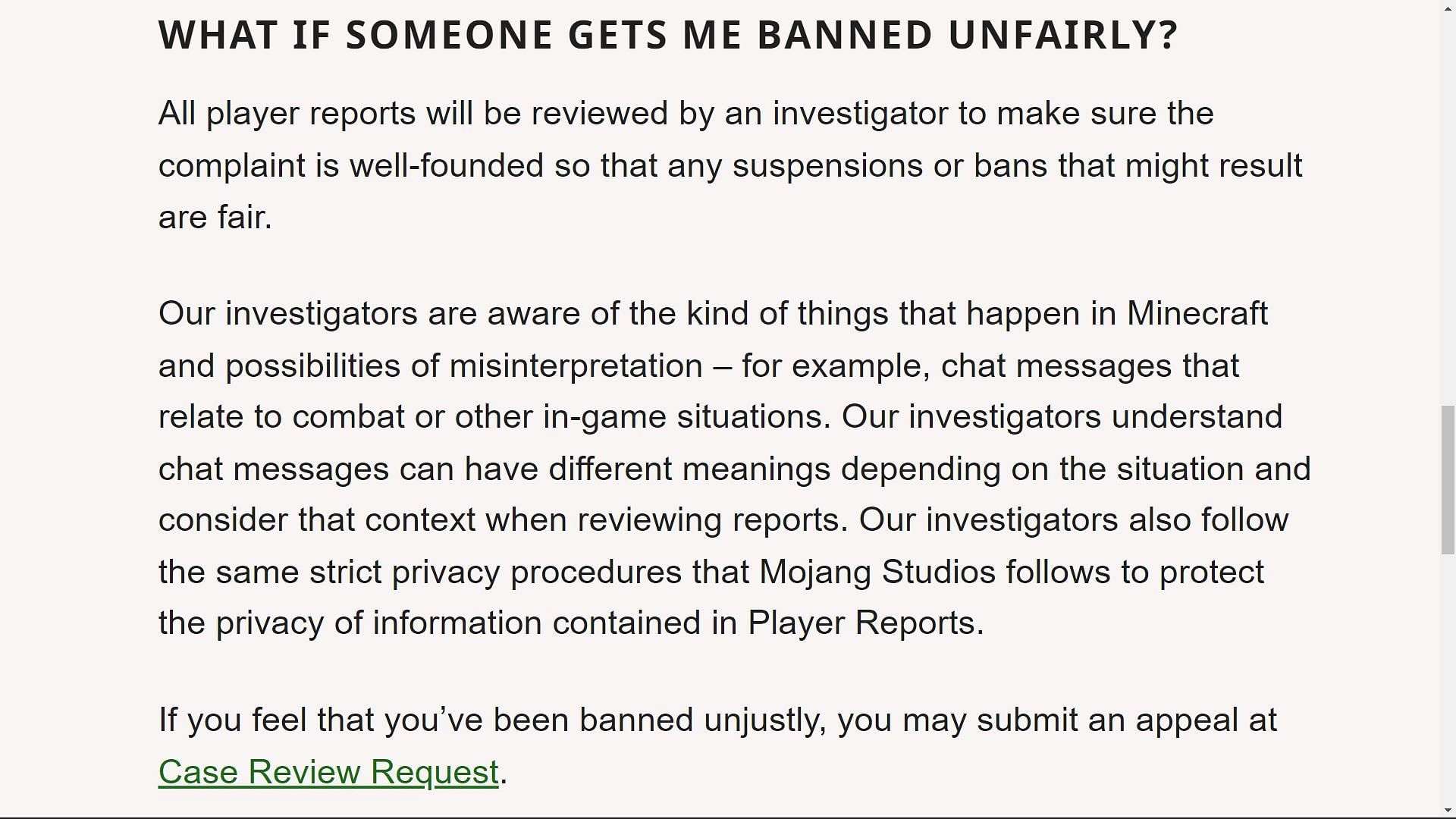 Players can send case review requests to Mojang if they are banned on Minecraft 1.19.1 update (Image via Sportskeeda)