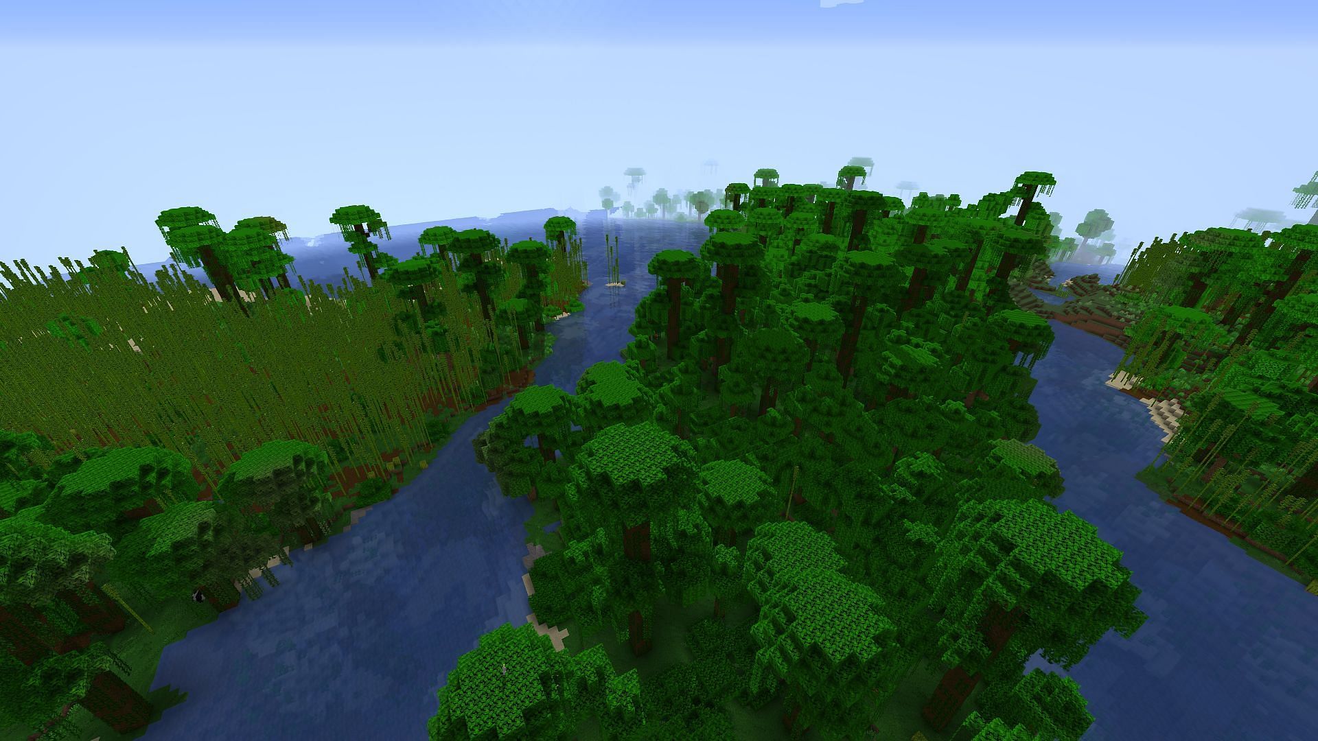 A large bamboo jungle mixed with a regular jungle (Image via Minecraft)