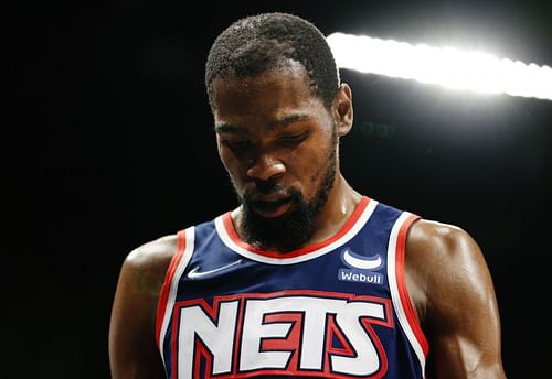 Kevin Durant looks on at the Brooklyn Nets game