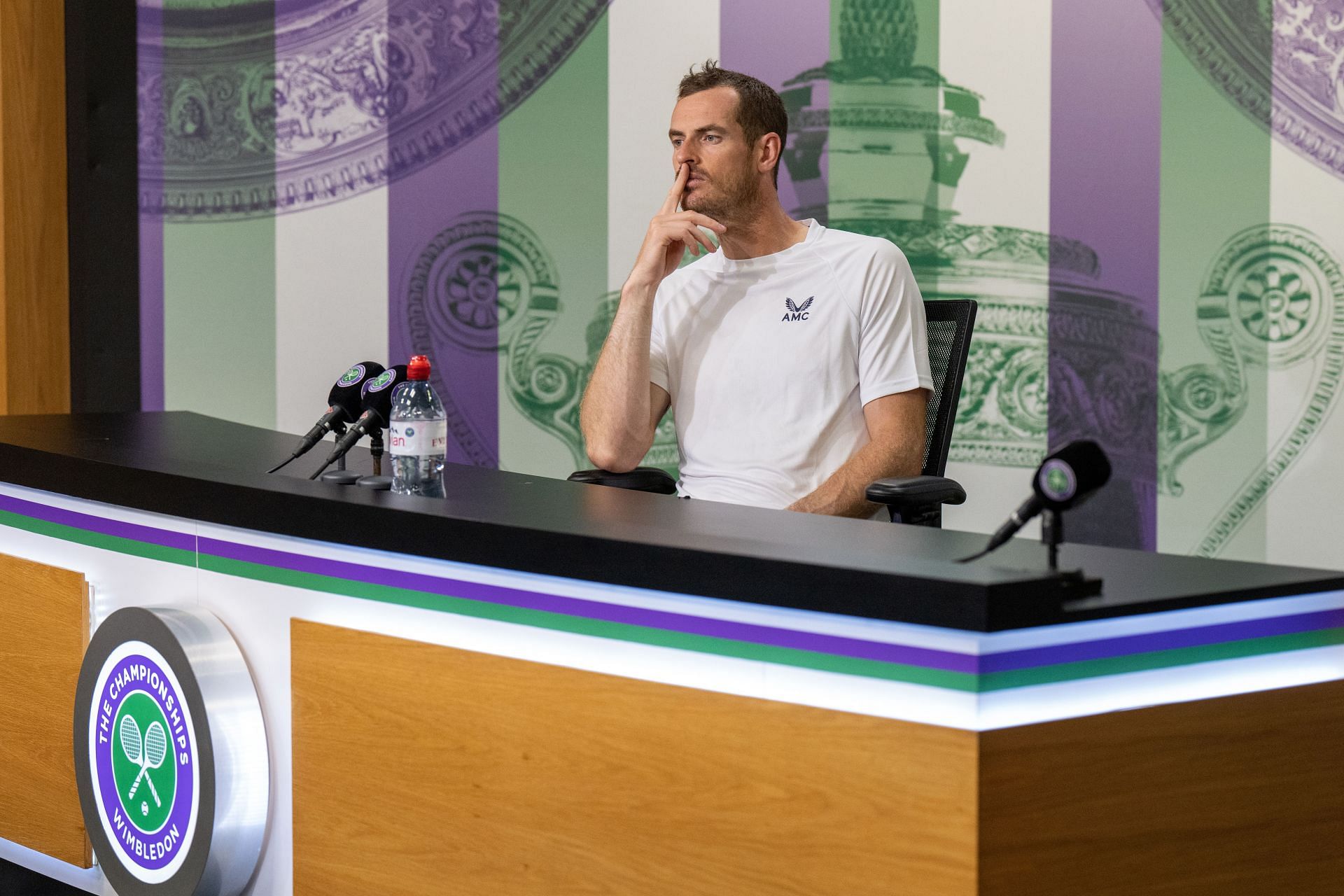 Andy Murray during a press conference at Wimbledon this year