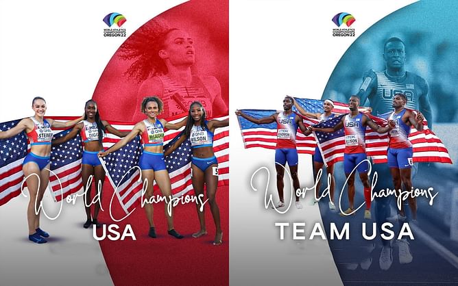 Fans react as USA wins gold medals in both men's and women's 4x400 metres events at the World Athletics Championships 2022