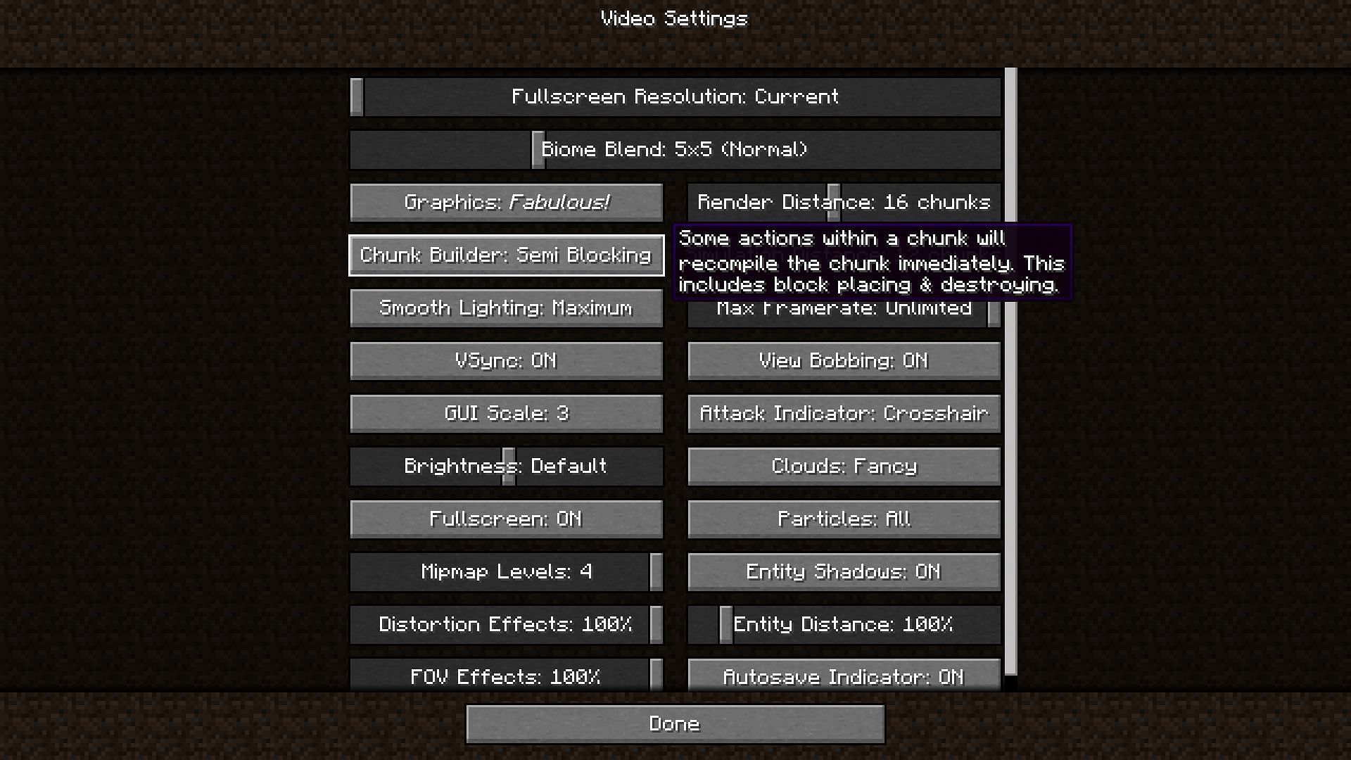 The Semi-Blocking chunk builder option and in game description (Image via Minecraft)