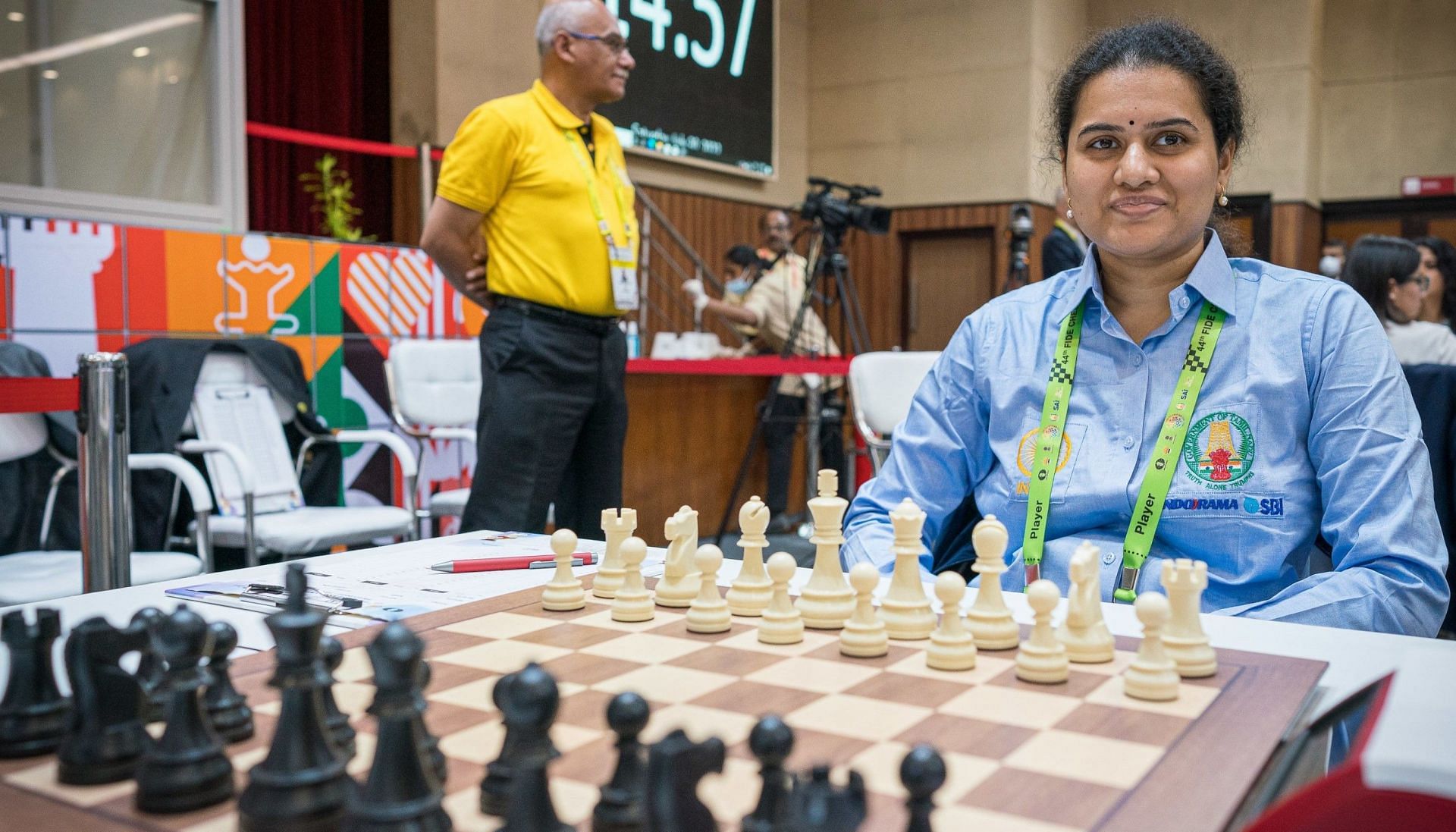 Koneru Humpy in action during the second day of the Chess Olympiad in Chennai on Saturday. (Pic credit: FIDE/Lennart Ootes &amp; Stev Bonhage)