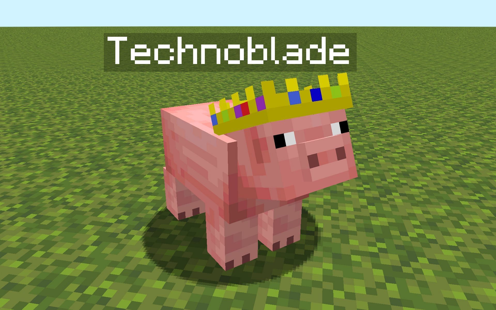 Technoblade nametag on pig generates a crown on the mob&#039;s head (Image via phoenixsc.me)