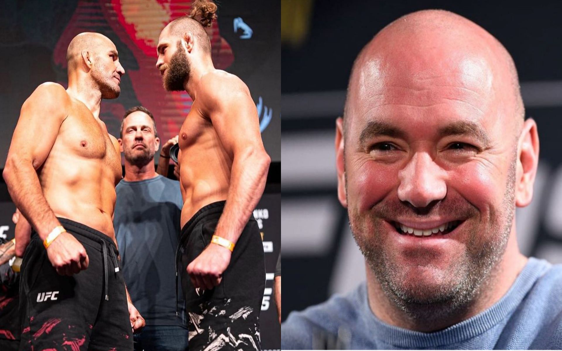 From left to right: Glover Teixeira, Jiri Prochazka, and Dana White [Images Courtesy: @ufc and @fightsportitaliaofficial on Instagram]