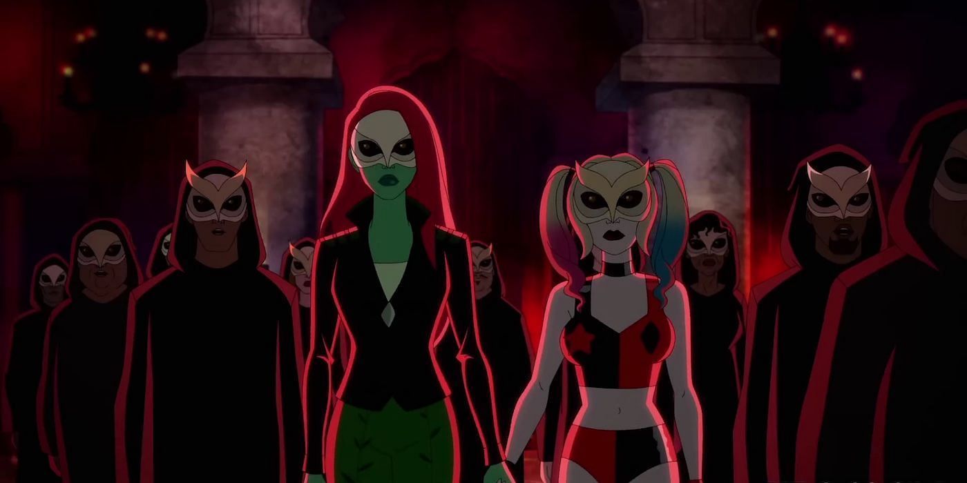 Harley and Ivy in the secret meeting of The Court of Owls (via HBO Max)
