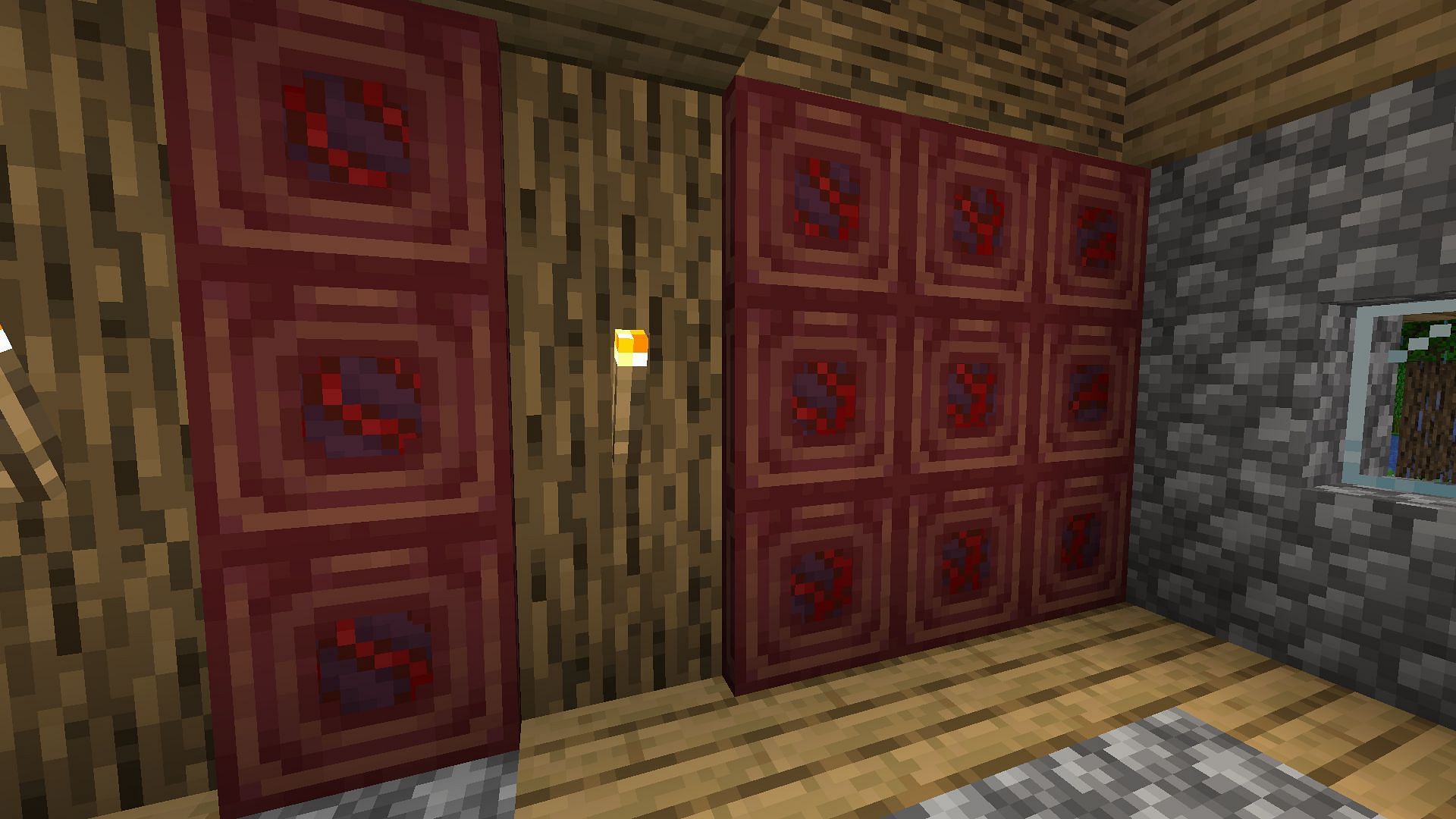 Crimson stem and mangrove trapdoor wall (Image via Minecraft 1.19 update)