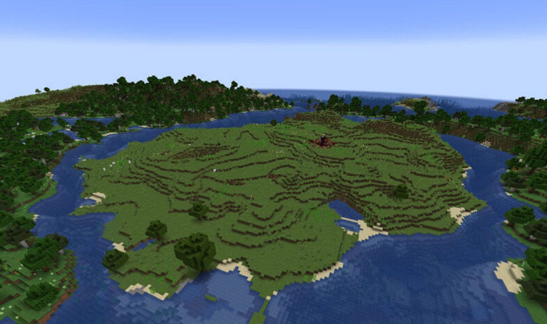 The large flat island begs to be a PvP arena (Image via Mojang)