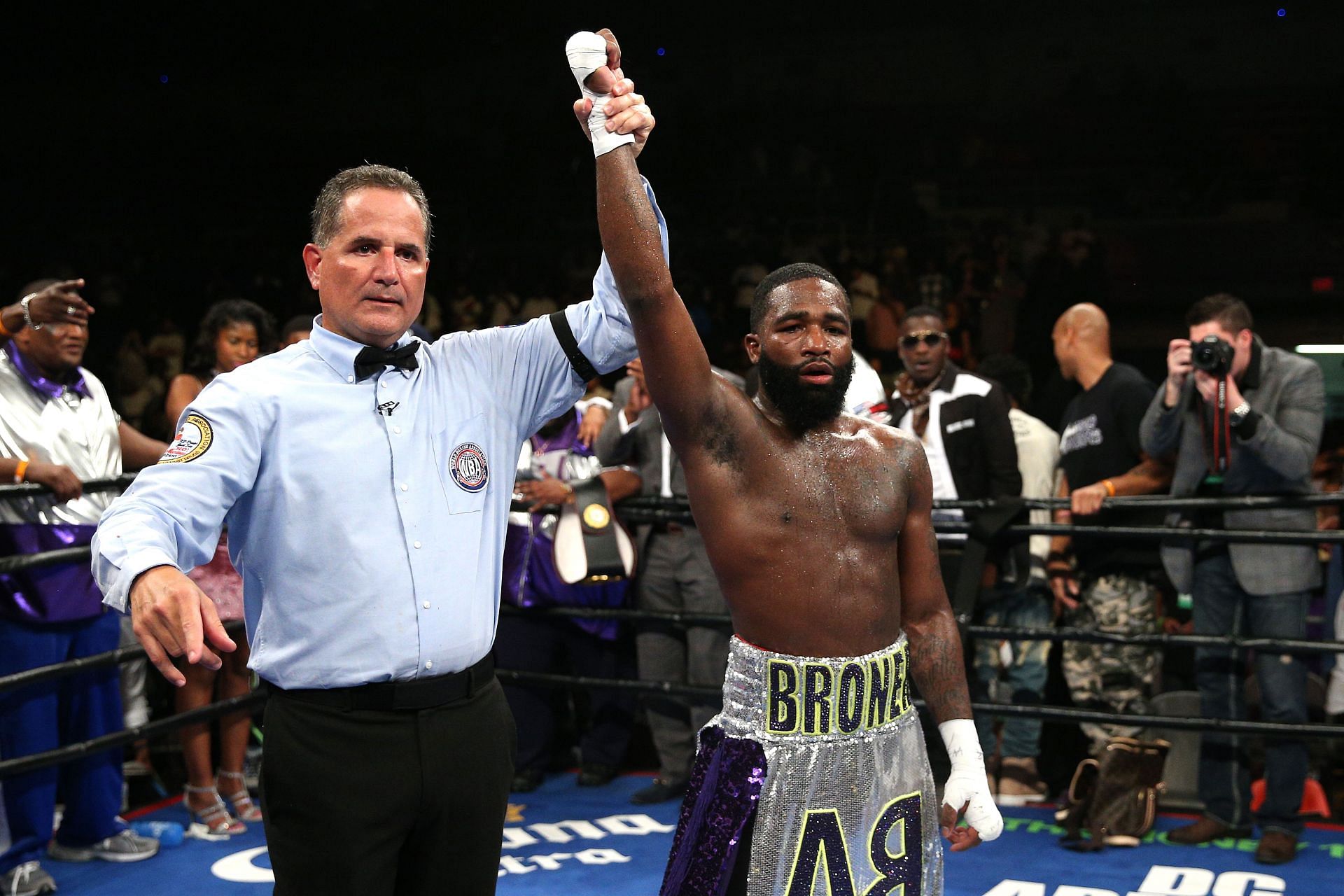 Adrien Broner (right) after defeating Ashley Theophane
