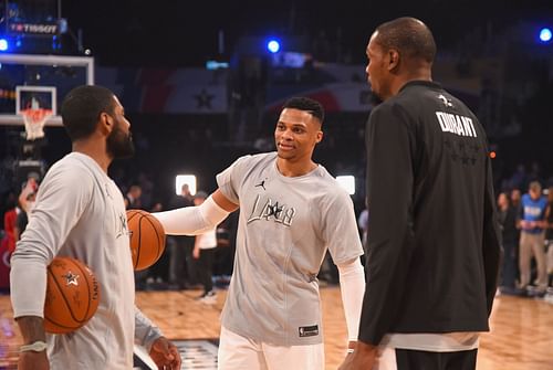 A Kevin Durant-Russell Westbrook reunion is possible if Kyrie Irving gets traded to the LA Lakers.