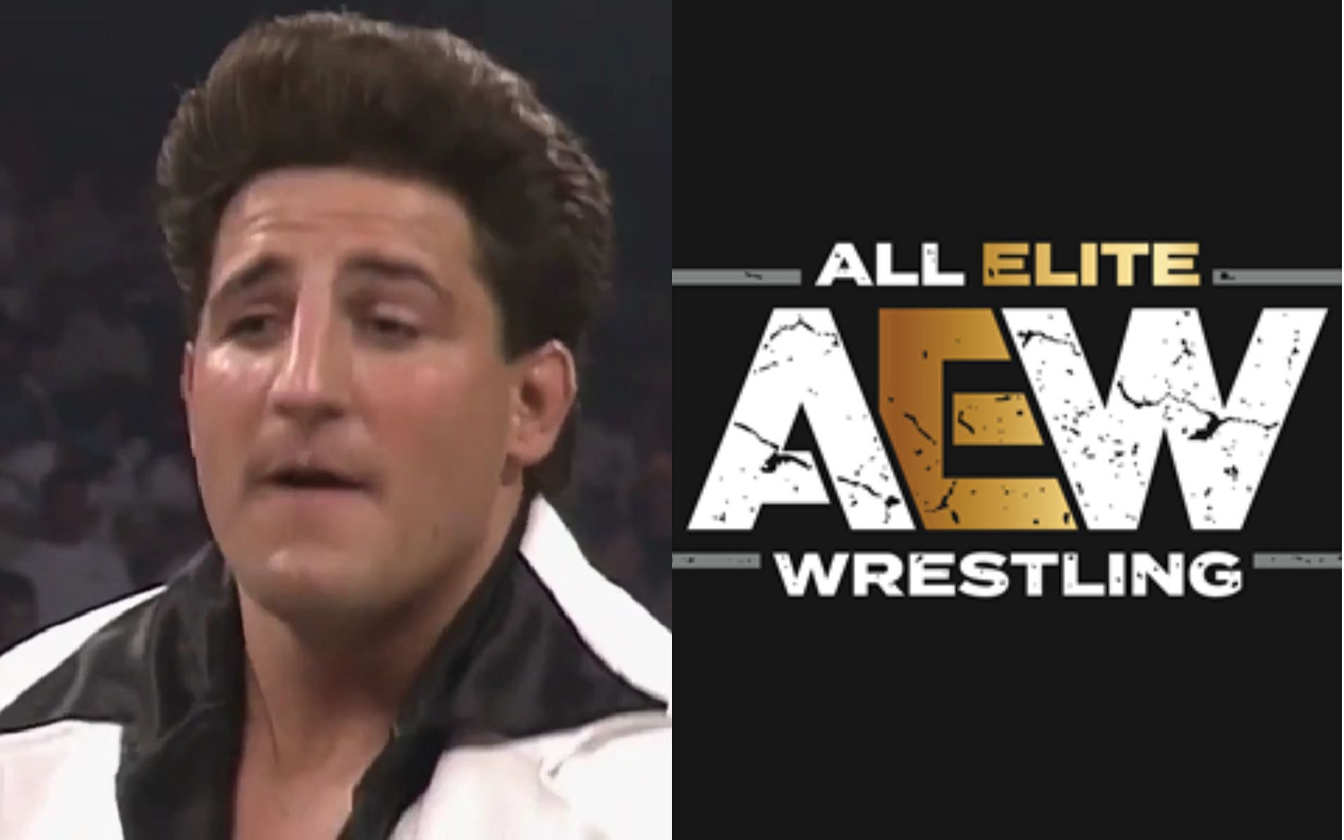 WCW legend Disco Inferno (left) and AEW logo (right).