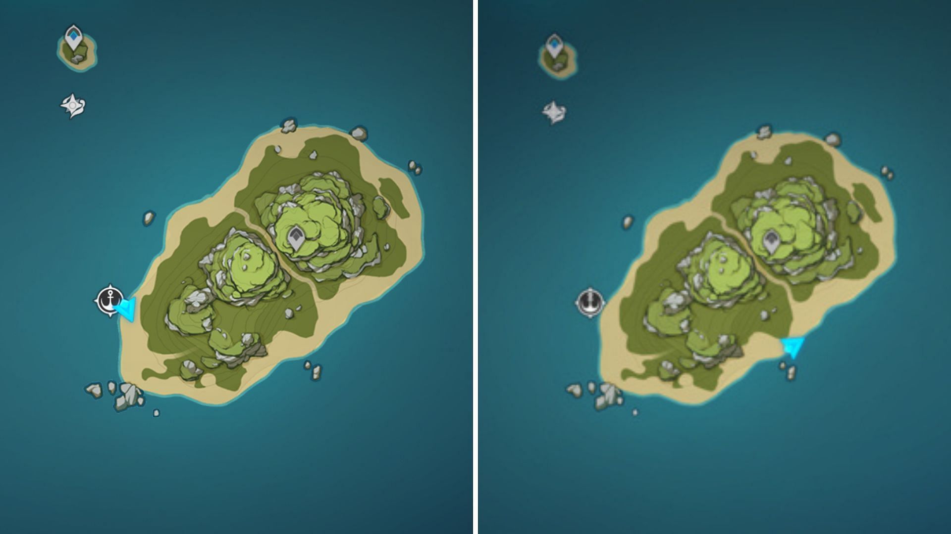 Locations of Phantasmal Conches in Pudding Isle (Image via Genshin Impact)