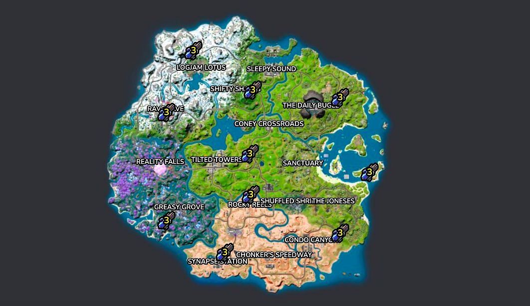 Here are all the guaranteed spawns for Grapple Gloves (Image via Fortnite.GG)