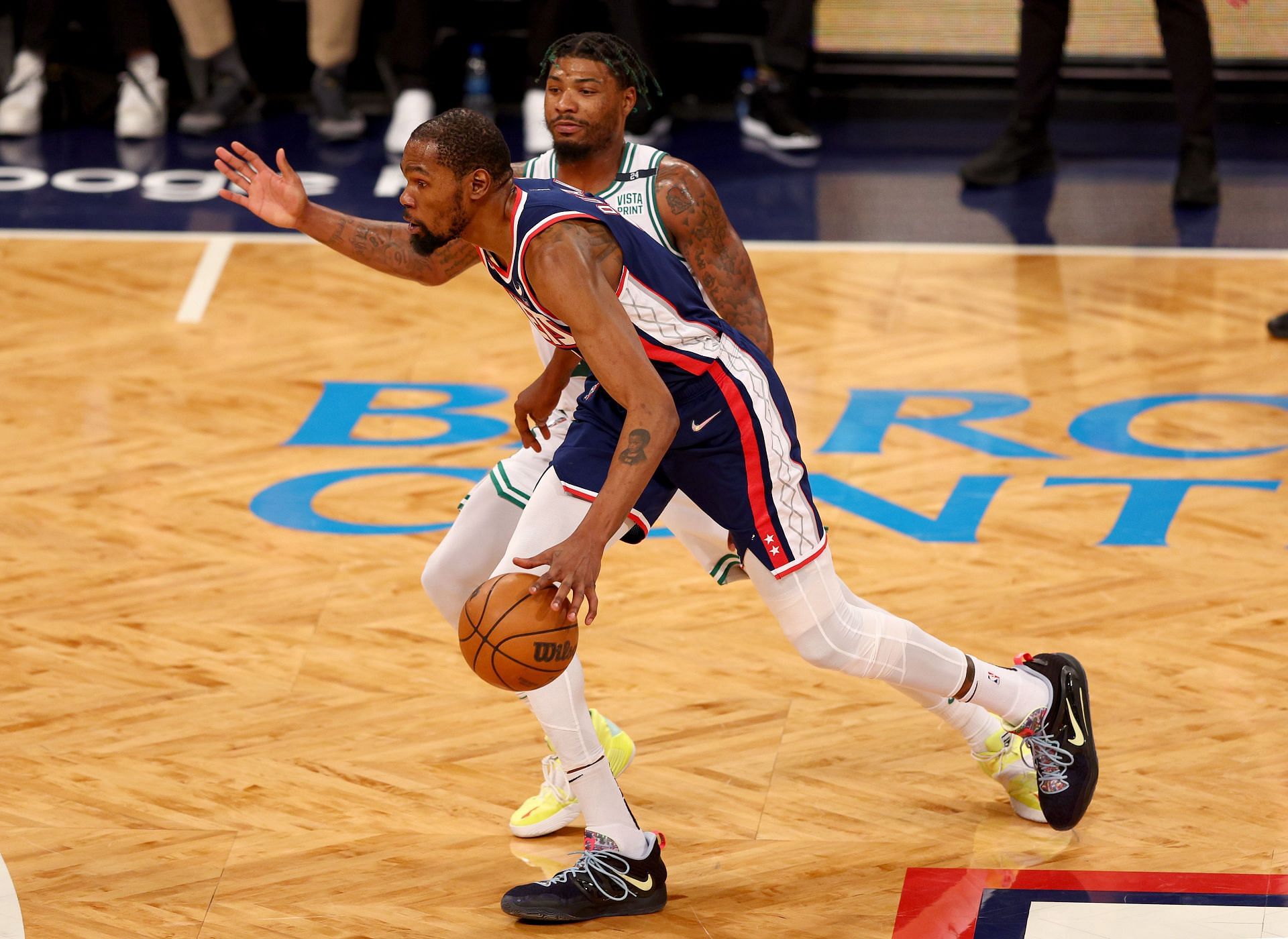 Kevin Durant in action during Boston Celtics v Brooklyn Nets - Game Four