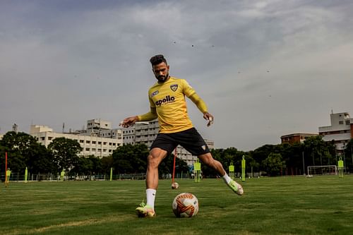 Chennaiyin FC goalkeeper Devansh Dabas pictured during a training session. [Credits: CFC]