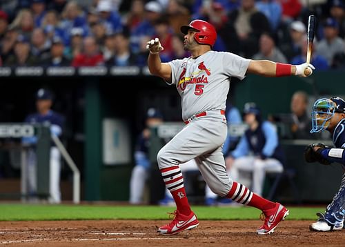 St. Louis Cardinal Albert Pujols bats against the Kansas City Royals.