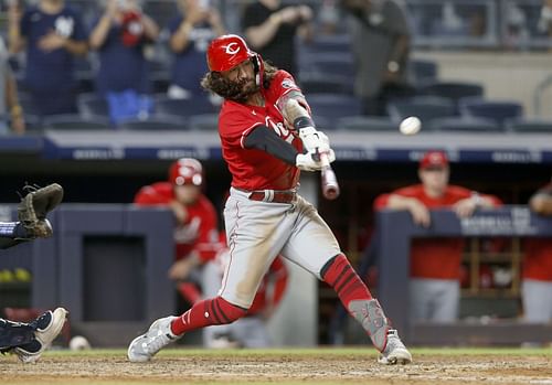 Jonathan India hits a bases-loaded single to score two runs against the New York Yankees.