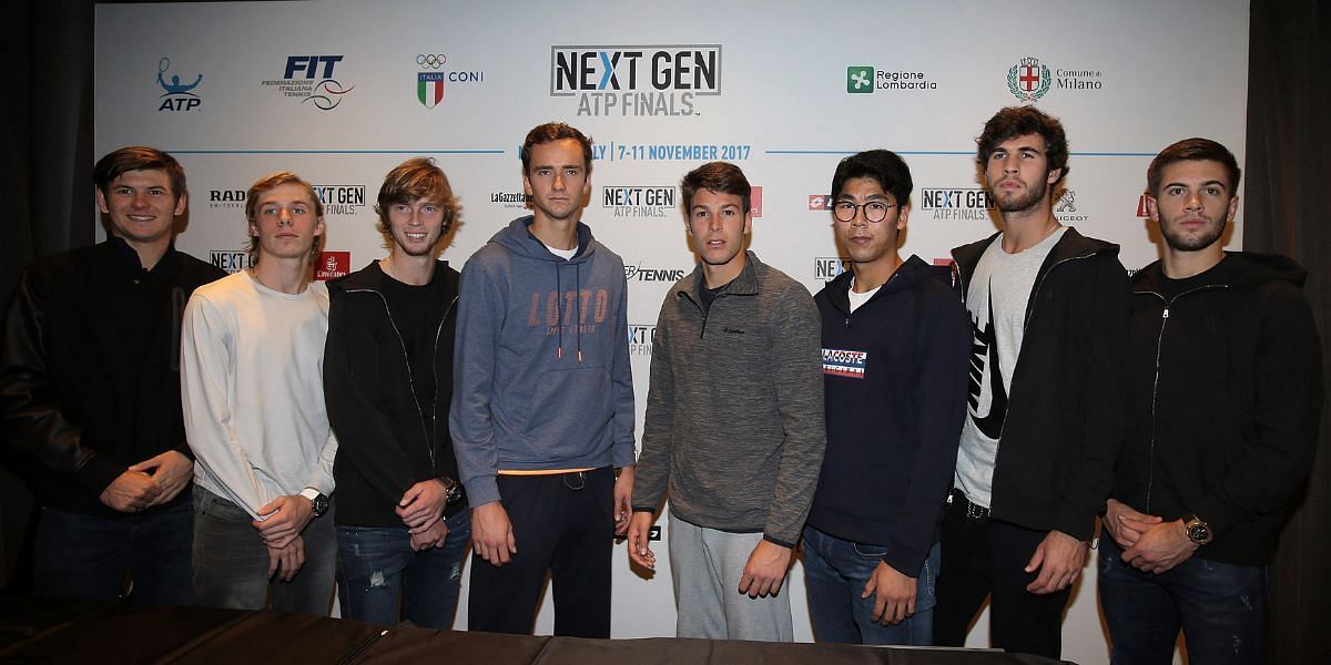 Daniil Medvedev (fourth from left) and Andrey Rublev (third from left) competed in the inaugural edition of the NextGen ATP Finals