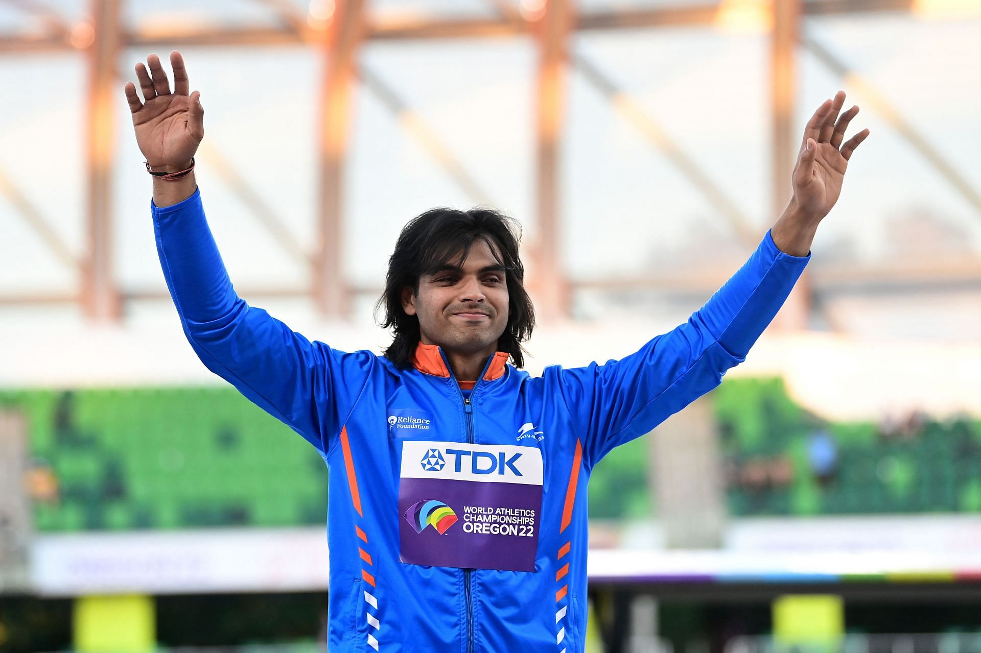 Neeraj Chopra exults after winning the silver at the World Athletics Championships. (PC: Getty Images)