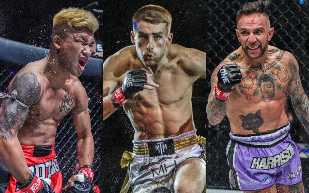 [Photo Credit: ONE Championship] Rodtang Jitmuangnon, Jonathan Haggerty, and Liam Harrison