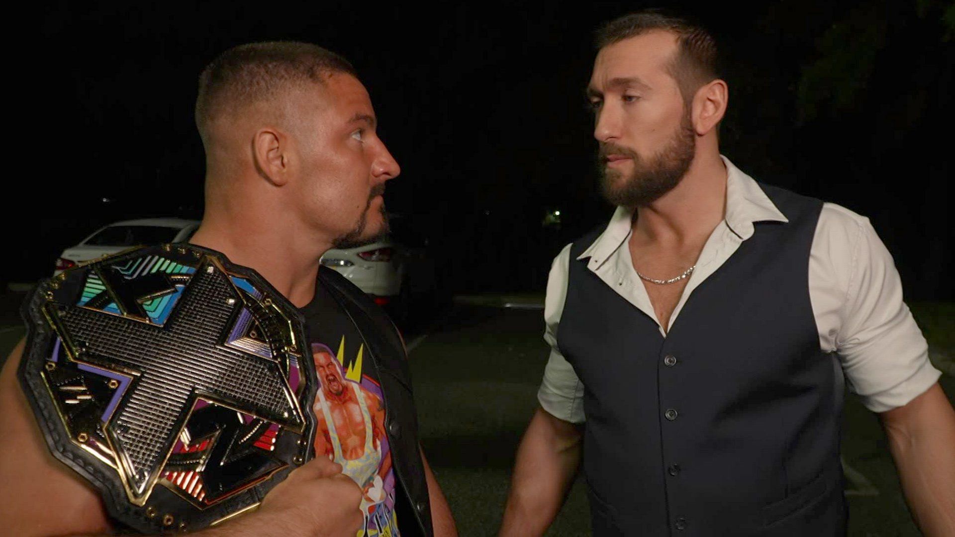 NXT Champion Bron Breakker being confronted by Duke Hudson/Credit WWE.com