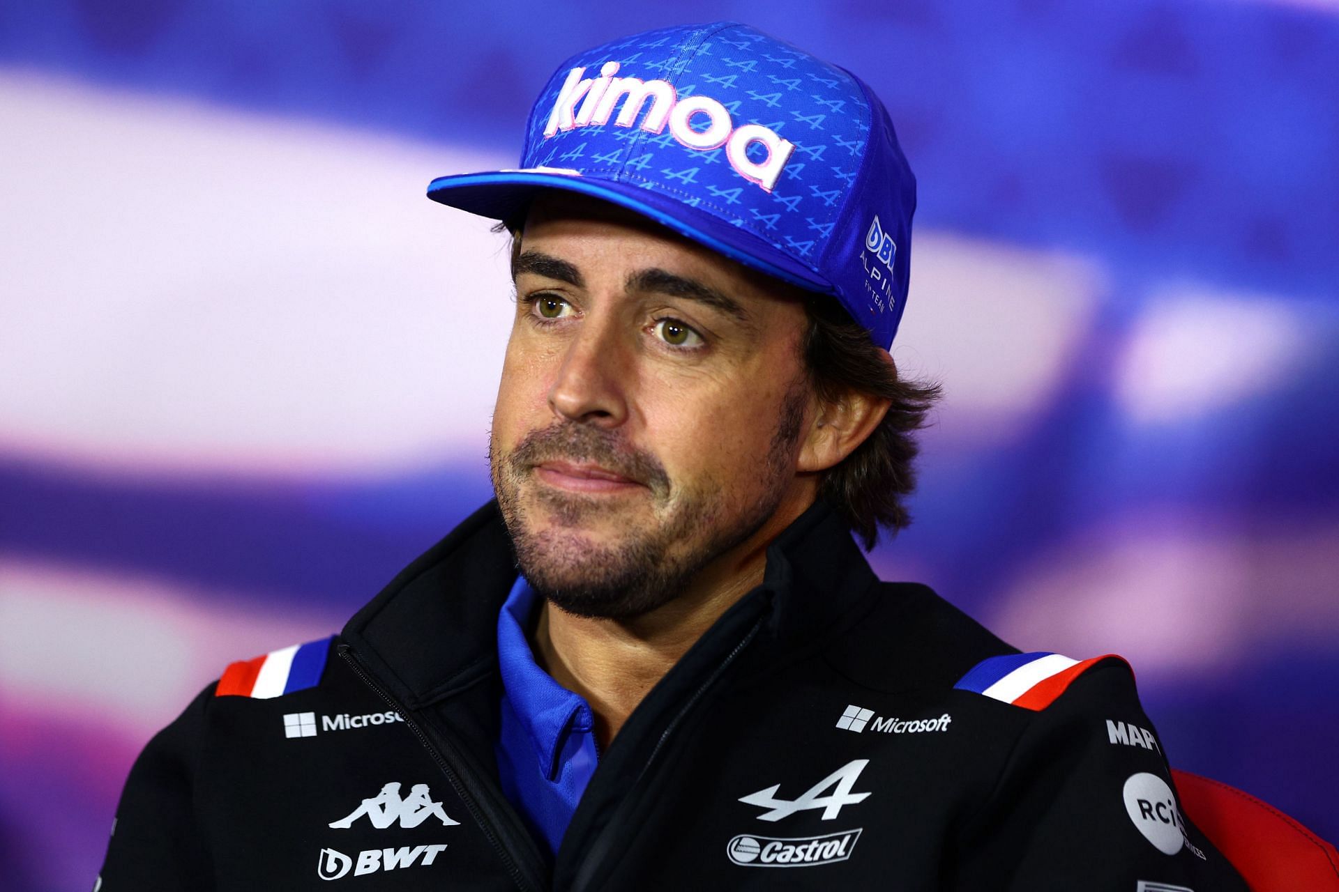 Alpine F1 driver Fernando Alonso speaks to the media ahead of the 2022 F1 British GP. (Photo by Clive Rose/Getty Images)