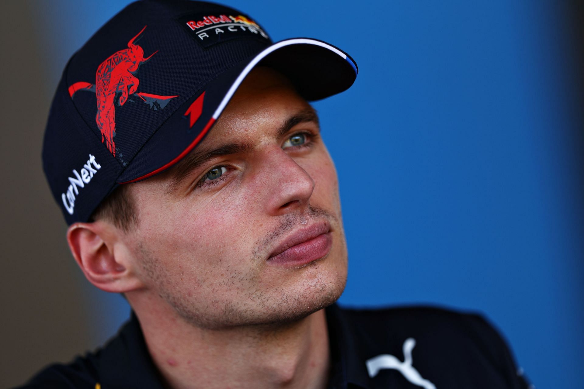 Max Verstappen talks to the media in the Paddock during previews ahead of the F1 Grand Prix of France at Circuit Paul Ricard on July 21, 2022 in Le Castellet, France. (Photo by Clive Rose/Getty Images)