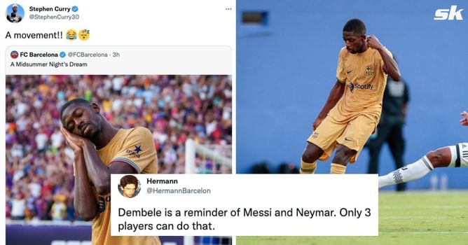 "Takes a 40% wage cut and turns into Ronaldinho", "Ousmane Stephen Curry Dembele" - Barcelona fans lose their mind as French winger plays like prime Lionel Messi and scores two wonder goals against Juventus