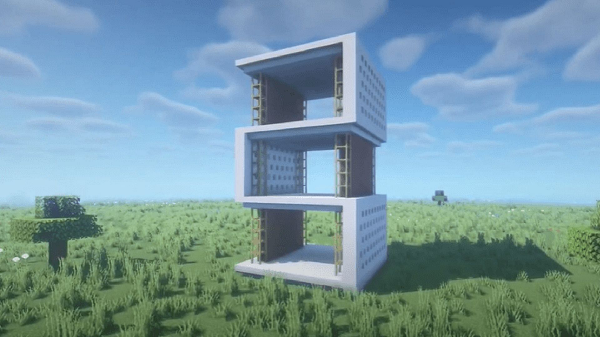A modern house&#039;s exterior minus the decorations or interiors (Image via Mojang)