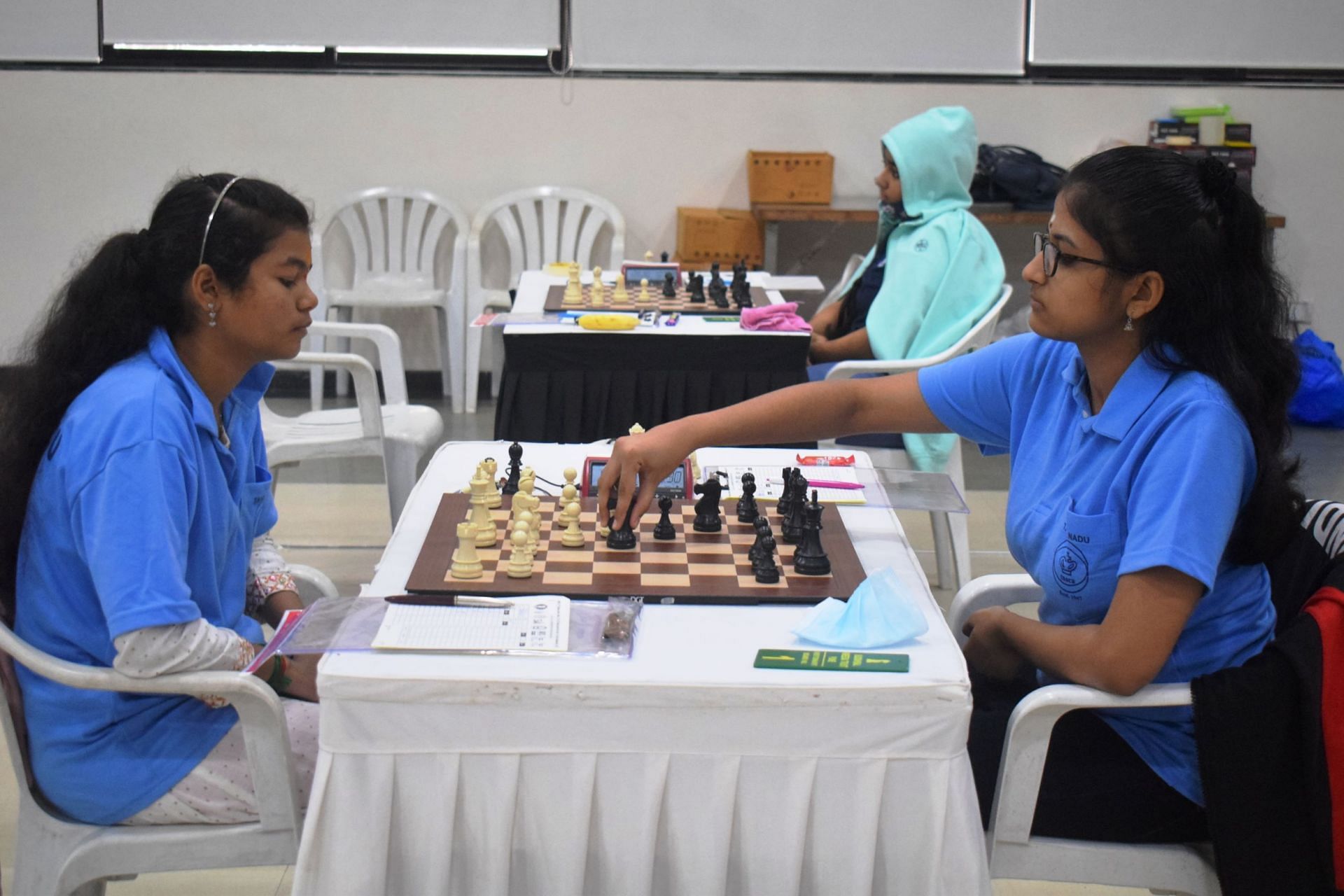 WIM Rakshitta Ravi of Tamil Nadu was held to a draw by her statemate G Tejaswini in the 10th round on Tuesday. (Pic credit: AICF)